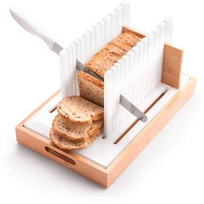 China Wooden Bread Slicer with Anti-Slip Silicone and Super Stable Base Handmade Wood Cutter for sale