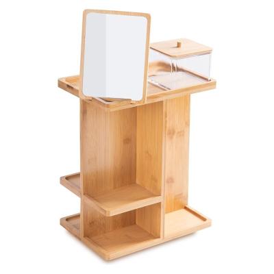 China Carved Bamboo Wood Makeup Organizer and Skincare Storage for a Clutter-Free Vanity for sale