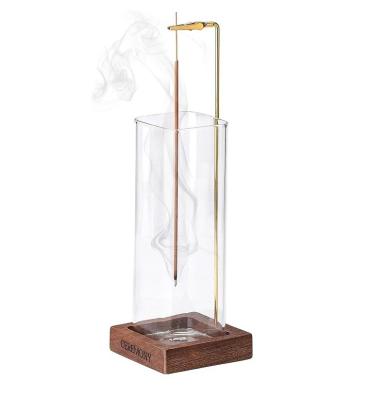 China Environmental Wooden Incense Holder with Glass Ash Catcher Anti-Ash Incense Burner for sale