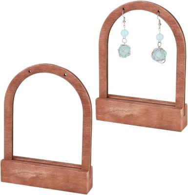 China Custom Order Accepted Wooden Arch Shaped Earring Display Stand with Coconut Base for sale