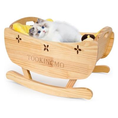 China Wooden Elevated Cat Bed with Removable Soft Mat Rocking Bed Elevated Dog Training Bed for sale