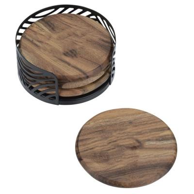 China Sustainable 4-Piece Acacia Wood Coasters Set Customized for Tea Cups Water Absorbent for sale