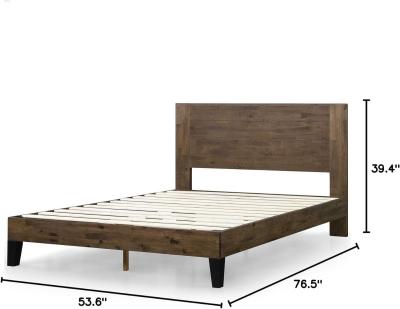 China High Quantity Pine Wood Platform Bed Frame with Headboard and Wooden Slat Support for sale