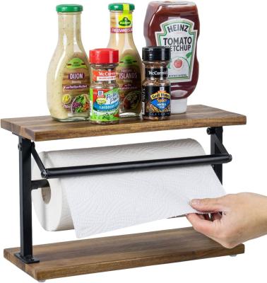 China Upgrade Your Kitchen with This Solid Acacia Wood Paper Towel Holder and Top Display Shelf for sale