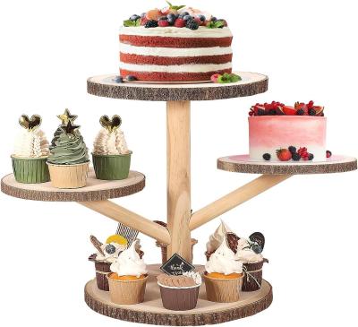 China Customized Designs 4 Tier Bamboo Cupcake Stand for Party Fruits Snacks Serving Tray for sale