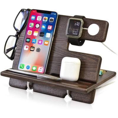 China Multi-functional Wooden Desktop Cell Phone Holder Stand with Customized Logo Printing for sale