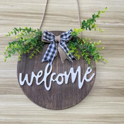 China Wooden Front Door Welcome Wall Sign Plaque for Home Decoration Custom Round Shape for sale