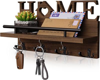 China Double Tier Wooden Mail and Key Holder for Wall Decorative Entryway Organizer for sale