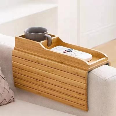 China Living Room Rectangle Sofa Tray Foldable Bamboo Couch Coaster with Chopping Blocks for sale