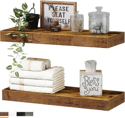 China Customized Logo Set Of 2 Rustic Brown Bathroom Shelves Floating Shelves For Bathroom for sale