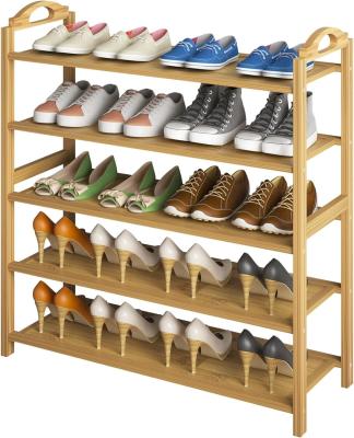 China Wooden 5-Tier Natural Bamboo Shoe Rack Stackable Storage Shelf for Multi-Function OEM for sale