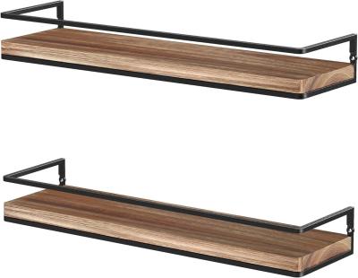 China Set Of 2 Rustic Wood Wall Storage Floating Shelves For Living Room Furniture Custom for sale