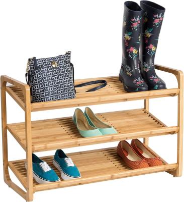 China 3-Tier Bamboo Shoe Rack for Living Room Free Standing Floor Type Installation for sale