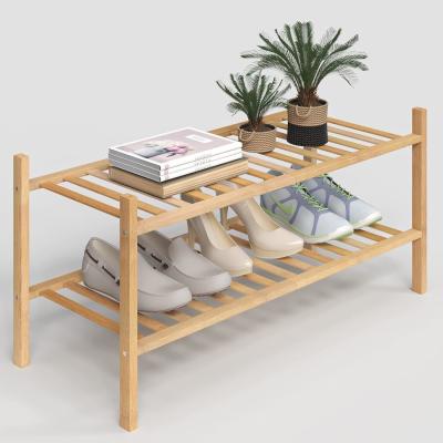 China Multifunctional 2-Tier Bamboo Stackable Shoe Rack Organizer for Functional Design for sale