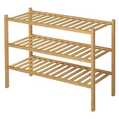 China Home Storage Wood Shoe Rack for Small Spaces 3 Tier Bamboo Shoe Shelf Organizer for sale