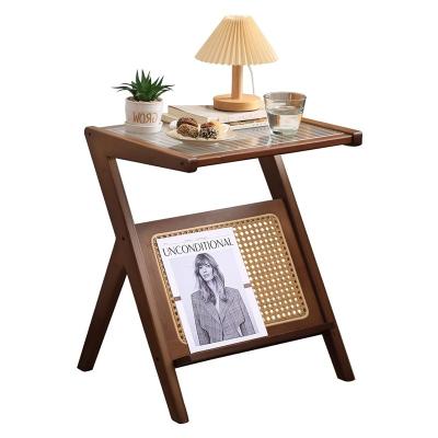 China General Home Furniture Modern Rattan Woven Coffee Table Glass Bedside Table Corner for sale