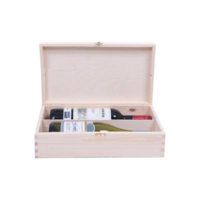 China Unfinished Pine Wooden Wine Box with Gift Package 34x20x10cm Customized for sale