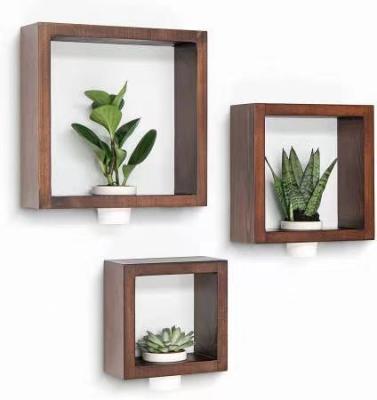 China 3pcs Estante de pared de madera de pino sólido Conjunto de plantaciones de cerámica blanca Decoración artesanal de oficina en el hogar en venta