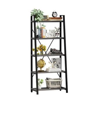 China 5-Tier Pine Wood Color Metal Ladder Bookshelf Modern Custom Antique Wooden Bookcases for sale