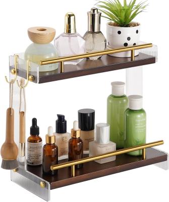 China Wooden Bathroom Vanity Countertop Organizer for Cosmetics and Skincare 2 Tier Dresser for sale