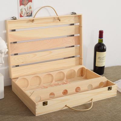 China Tubular Wine Accessories Chess Wooden Box Handcrafted Holds 6 Bottles Plain Color for sale