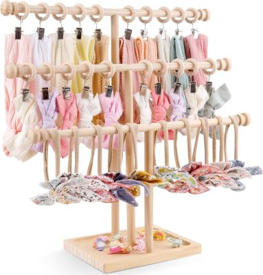 China Wooden Wall Shelf Decoration 3-Tier Baby Headband Holder Hairbands Display Stand for sale