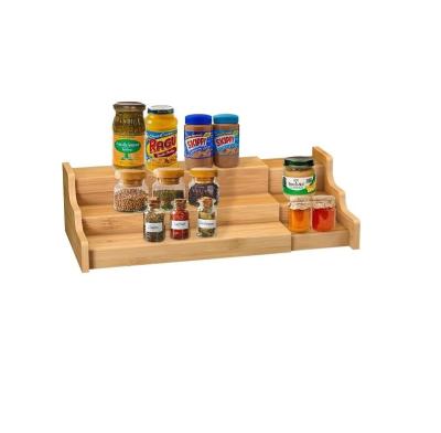 China 3 Tier Bamboo Expandable Display Shelf Gift Package Kitchen Cabinet Organizer Oem/Odm for sale