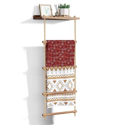 China 5-Tier Wooden Ladder Shelf Rustic Quilt Rack for Farmhouse Blanket Storage for sale