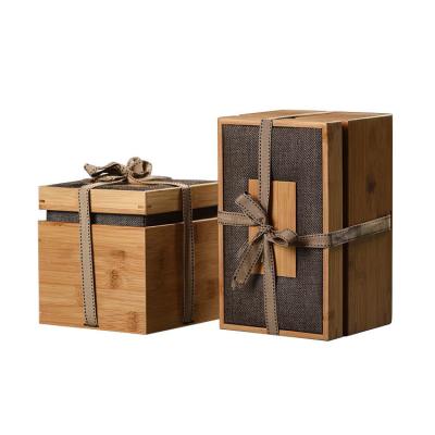 China Engraved Logo Gift Package Box Environmental Bamboo and Polyester Watch Box for Men for sale