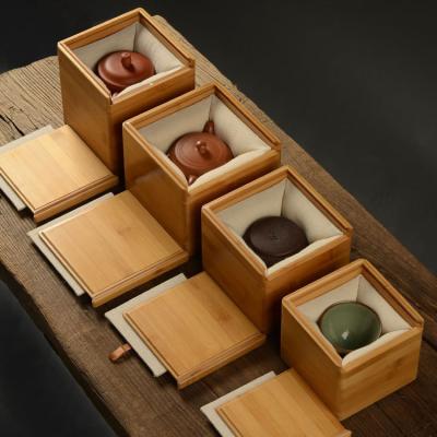 China Multi Compartments Tea Bag Organizer Wooden Box with Bamboo and Polyester Construction for sale