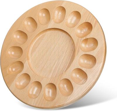 China OEM 15 Holes Reversible Wood Deviled Egg Platter Charcuterie Board Thicken Egg Tray Chicken Egg Containers for sale