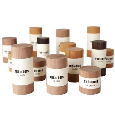 China Wooden Tea Storage Box Canister Cask for Tea Coffee Candy Embossing Printing Handling for sale