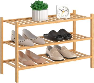 China Multi-Function 3-Tier Bamboo Shoe Rack for Customizable Storage Non-folding Stackable for sale