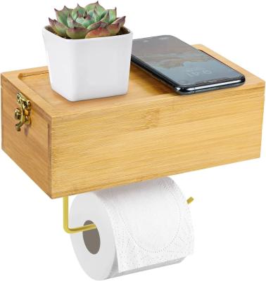 China Desk or Sport Bamboo Wall Mounted Toilet Paper Holder with Wet Tissue Storage Box for sale