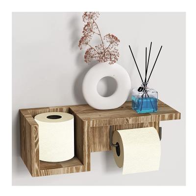 China White Wooden Bathroom Wall Mount Toilet Paper Holder Stand with Flushable Storage Shel for sale