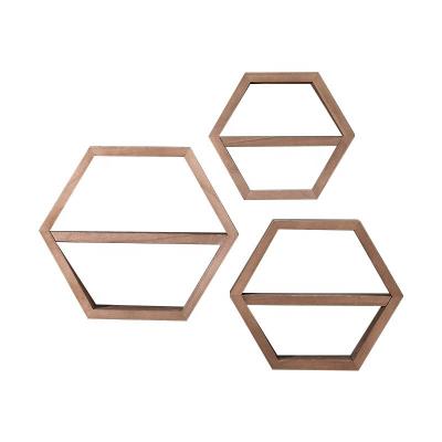 China Geometric Hexagon Shape Wood Wall Shelves for Modern Simple Style Office Organizer for sale