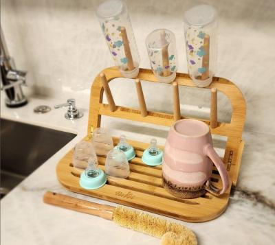 China Classification Travel-Friendly Bamboo Baby Bottle Drying Rack with Brush and Dryer for sale