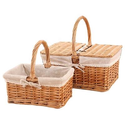 China Rural Wind Hand-Woven Cube Wicker Garden Picnic Storage Baskets with Handle 30x20x15cm Stocked for sale