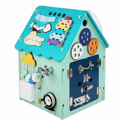 China Montessori Wooden Toys Busy House Puzzle Multi functional Unlocking Treasure Box Varnished for sale