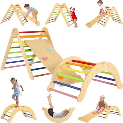 China Kids Learning Toy Wooden Triangle Set with Ramp Arch Custom Size Toddler Climbing Toys for sale