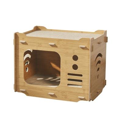 China Custom Double Layer Cat Cardboard House with 2 PCS Cat Scratching Pads Cat Scratcher House Save Space for sale