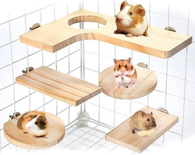 China Plataforma de madeira para gaiola de hamster buraco redondo em forma de L 5Pcs brinquedos pedal logotipo personalizado à venda