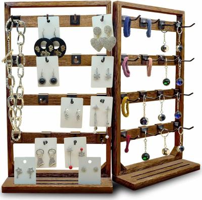 China Home Thema Holz Klappschmuck Anzeigestand mit abnehmbaren 32 Haken und Ring Tray zu verkaufen