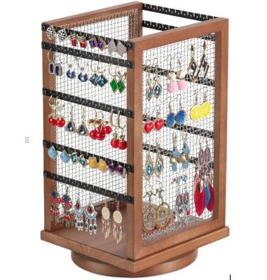 China 120 Pairs of Earrings Rotating Carousel Durable Metal and Wood Earring Tree Organizer for sale