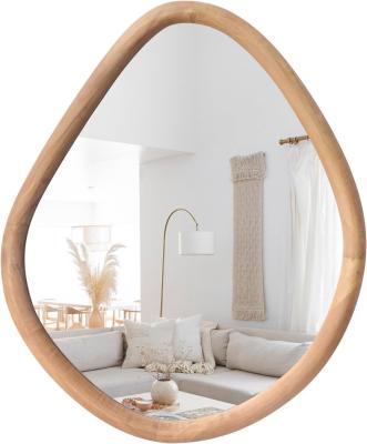 China Unique Varnished Wood Round Farmhouse Mirror for Modern Living Room and Bathroom for sale