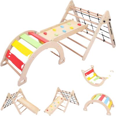 China Kids Toddler Indoor Gym Play Wooden Climbing Toys Triangle Folding Climbing Sliding for sale