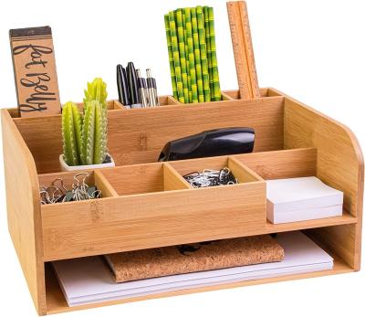 Chine Organisez les fournitures de bureau avec Bamboo Wood Organizer Bureau et stockage de fichiers Logo personnalisé à vendre