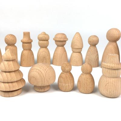 China Engraved Wooden Peg Dolls Cone Building Block Set for Custom Wood Ornaments Crafts for sale