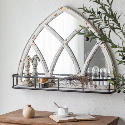 China Natural Style Wooden Mirror Frame Decorative with Storage Shelf White or Custom Color for sale