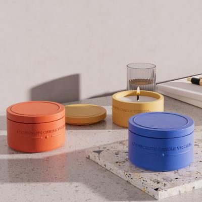 China 2022 Wholesale Home Decoration Modern Candle Holder Cement Logo Empty Luxury Colorful Concrete Custom Candle Ships Jars With Lid In Bulk for sale